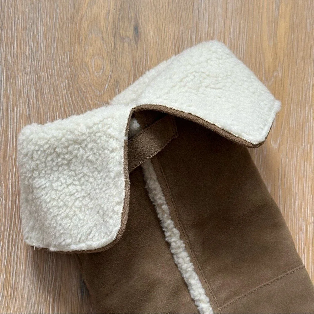 Kelsi Dagger Rozelle Genuine Suede Leather Over the Knee Boots Tan Faux Fur - 7